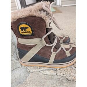 Sorel Glacy Explorer Waterproof Boots Brown Suede F Fur NL2079-256 Womens 7.5